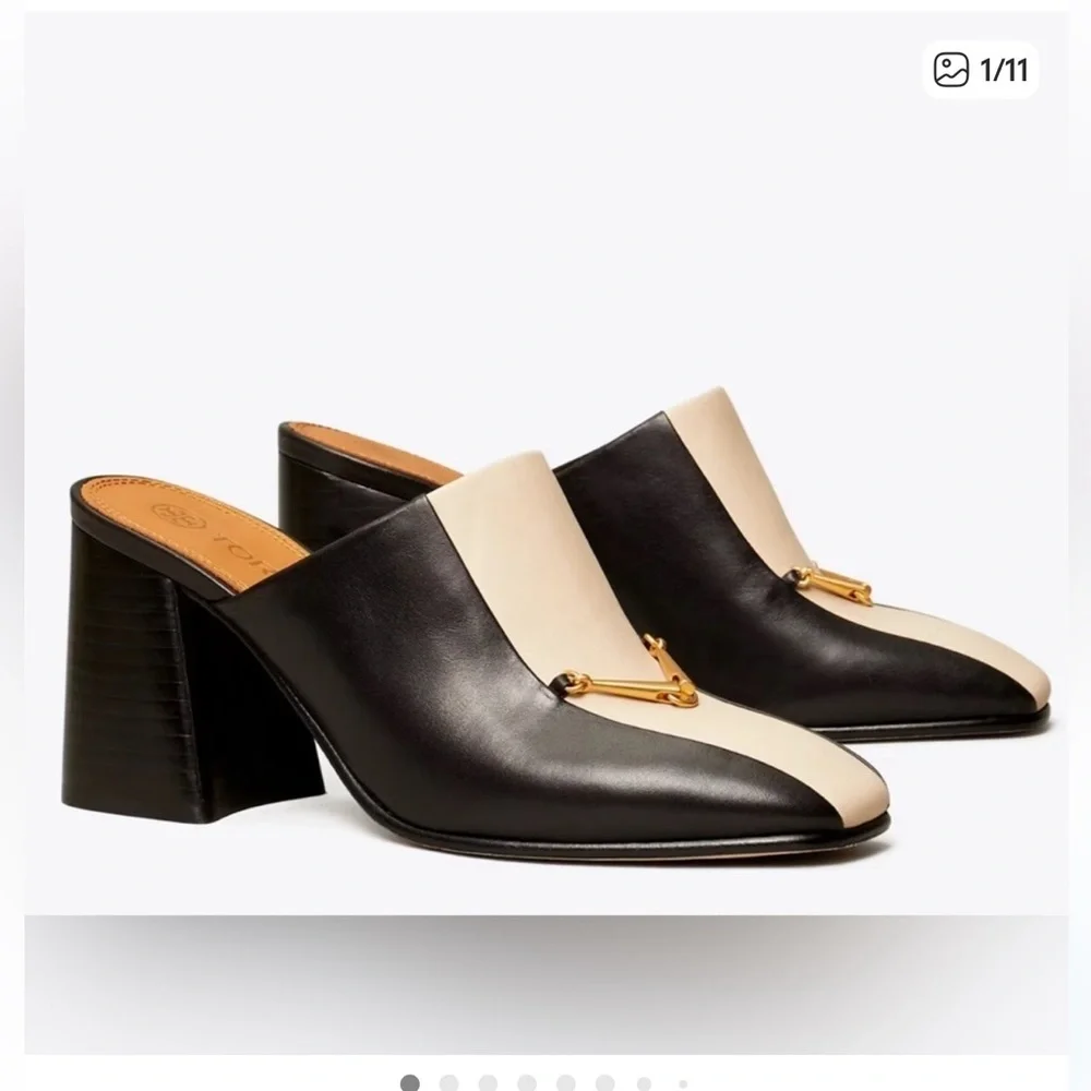TORY BURCH Equestrian Link Heeled Mule size 10